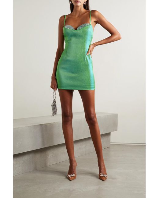 Area Green Crystal-Embellished Metallic Jersey Mini Dress