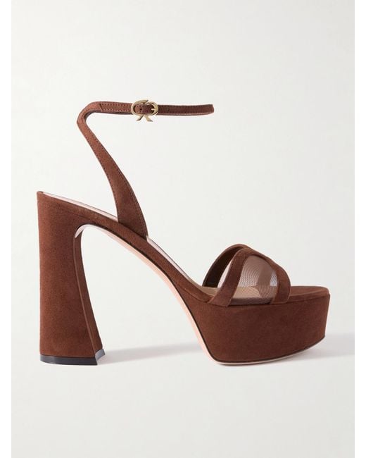 Gianvito Rossi Brown 120 Mesh-Paneled Suede Platform Sandals
