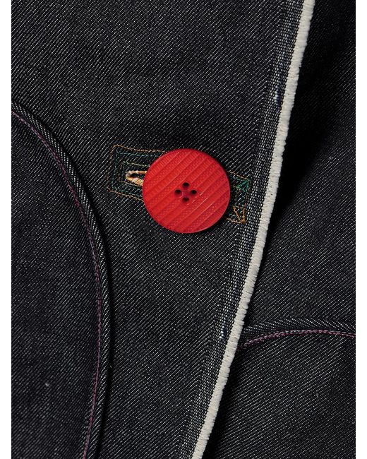 Thank You Have A Good Day Blue Paneled Embroidered Denim Jacket