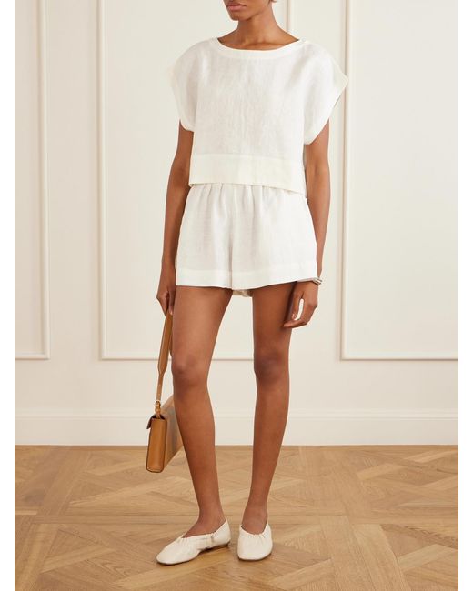 Suzie Kondi White Kori Cropped Linen Top