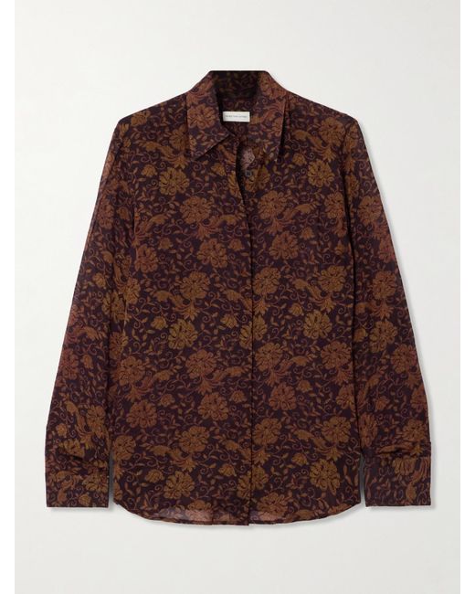 Dries Van Noten Brown Hemd Aus Crêpe De Chine Mit Blumenprint