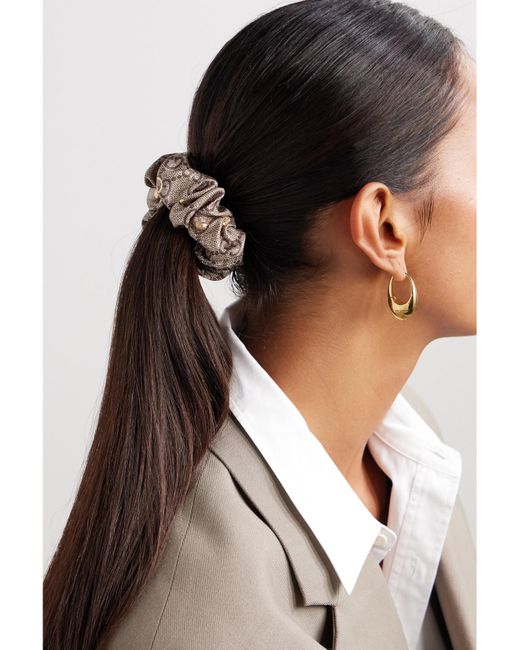 Gucci Brown Gg Printed Silk Hair Tie And Scrunchie Set