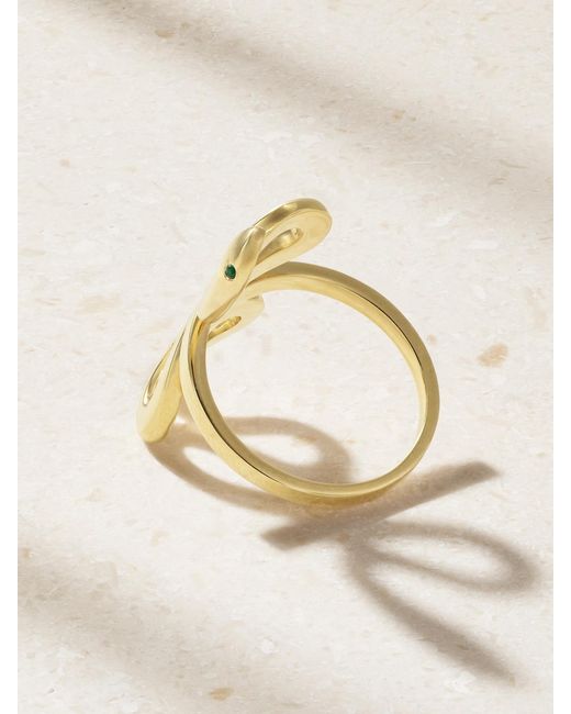 Ileana Makri Metallic Slither Snake 18-Karat Emerald Ring