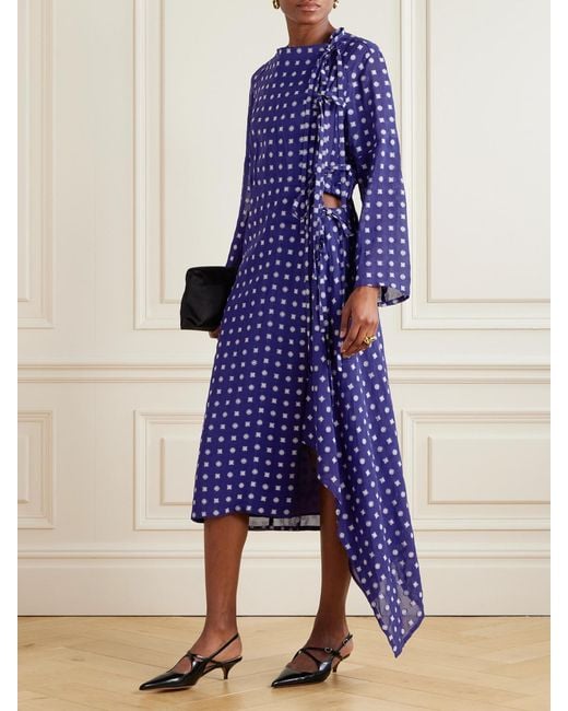 Tory Burch Blue Floral-Jacquard Chiffon Wrap Midi Dress
