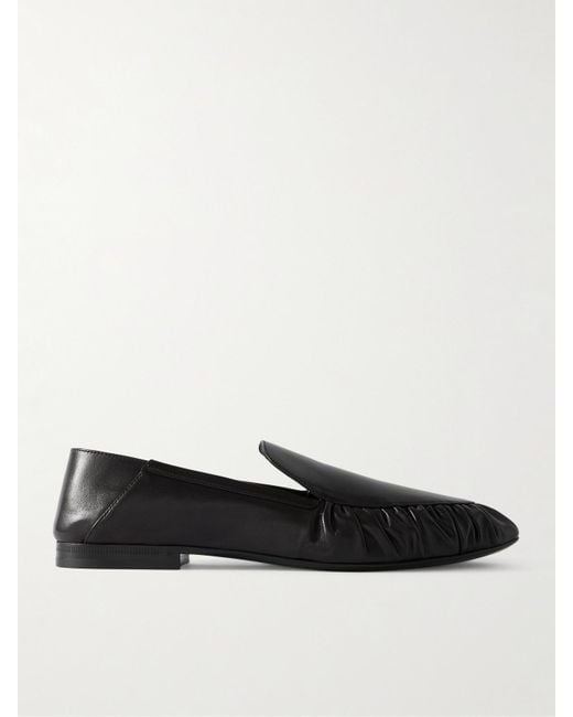 Saint Laurent Black Alain Collapsible-Heel Gathered Leather Loafers