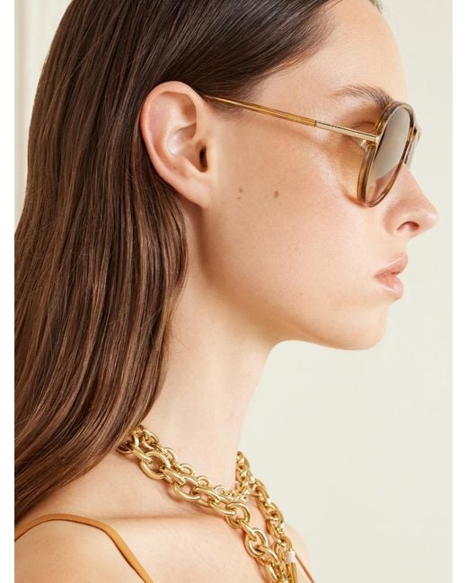 Chloé Natural Tubolar Aviator-Style Recycled Tortoiseshell Acetate Sunglasses