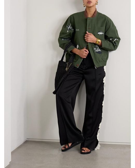 Sea Green Clyde Corduroy-Trimmed Embroidered Cotton Jacket