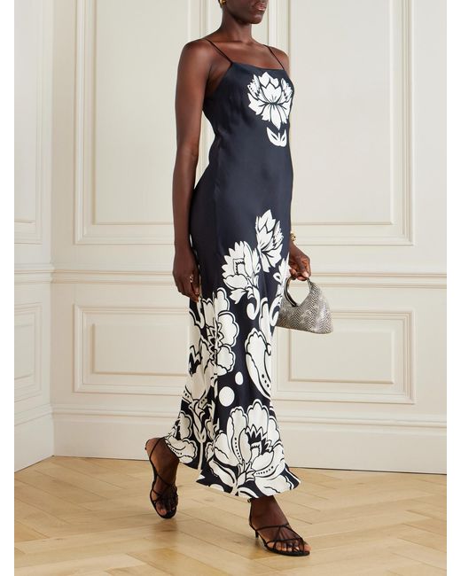 Farm Rio White Floral-Print Satin Maxi Dress