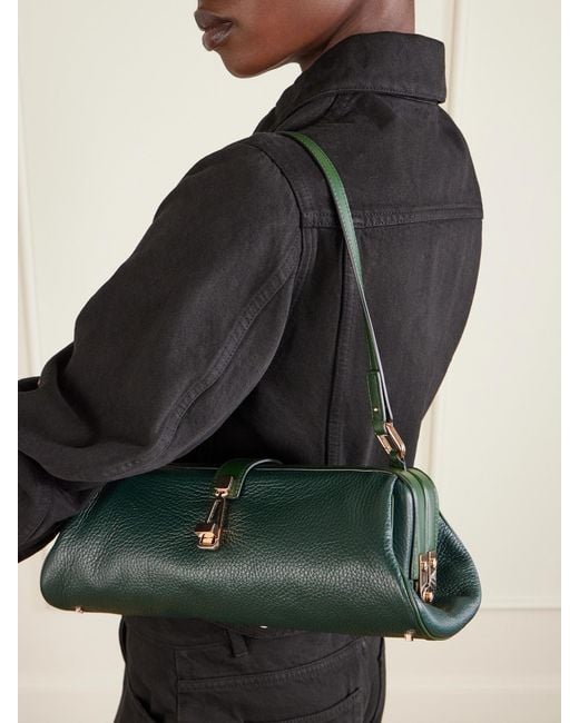 Gabriela Hearst Green Paola Textured-Leather Clutch