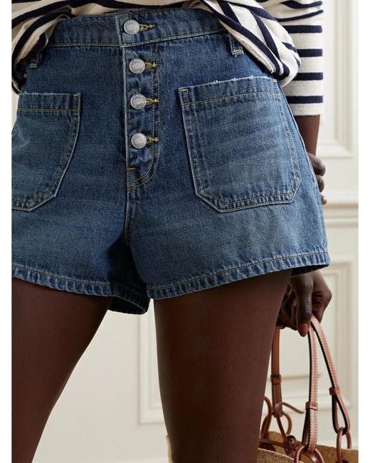 Nili Lotan Blue Harley Distressed Denim Shorts