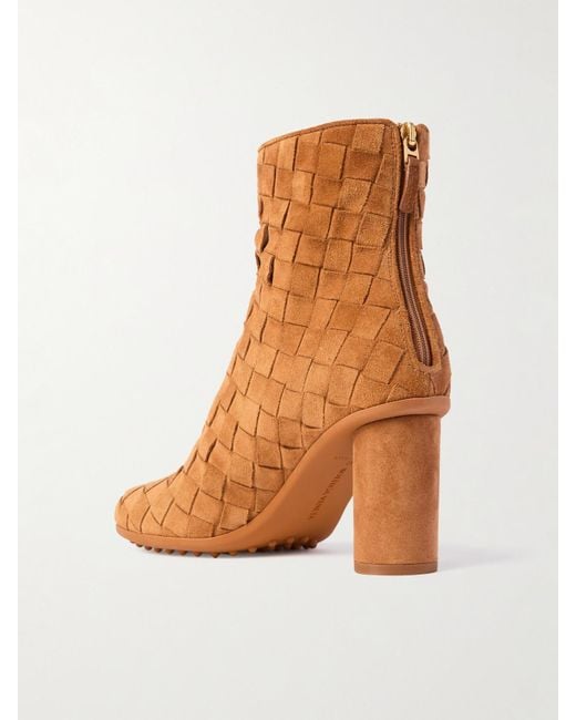 Bottega Veneta Brown Atomic Intrecciato Suede Ankle Boots