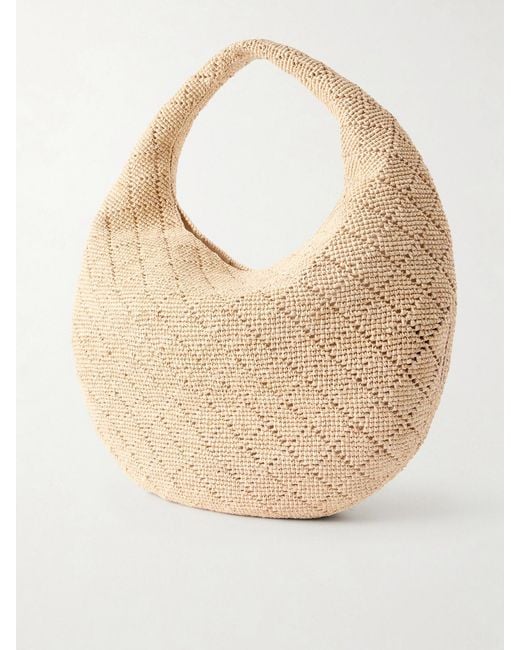 Saint Laurent Natural Icare Cassandre-Embellished Woven Raffia Shoulder Bag