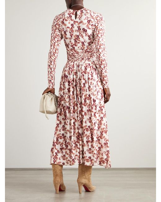 Isabel Marant White Galina Asymmetrisches Maxikleid Aus Bedrucktem Stretch-Jersey Mit Raffungen Und Überschlag