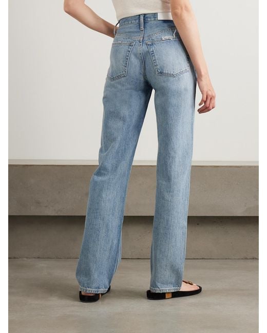 Re/done Blue 90S Distressed High-Rise Straight-Leg Organic Jeans