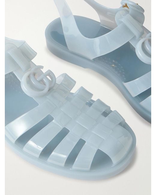 Gucci Blue Fisherman Embellished Rubber Sandals
