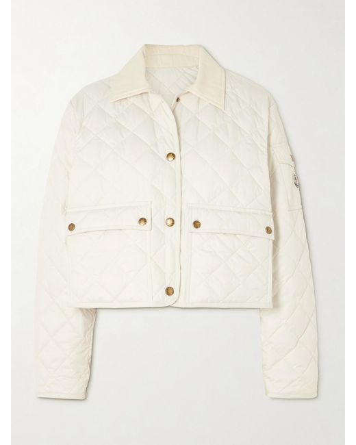 Moncler Natural Chitre Verkürzte Wattierte Jacke Aus Gestepptem Shell Mit Besätzen Aus Baumwoll-Canvas