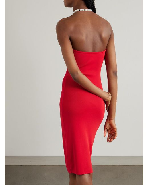 Staud Red Canna Strapless Stretch-Jersey Midi Dress