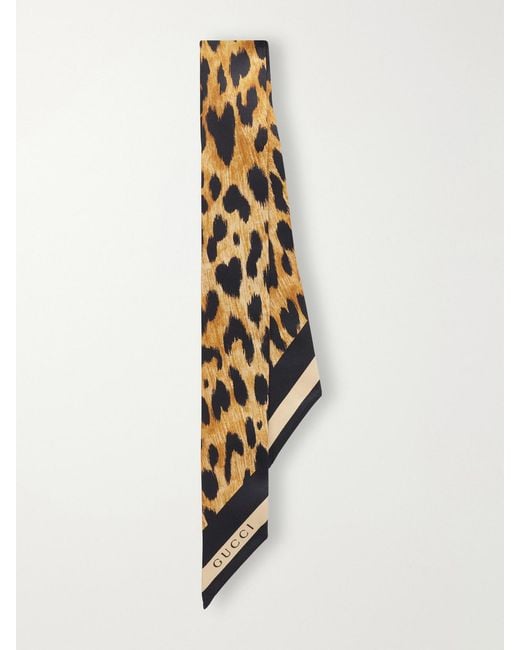 Gucci White Heritage Animal-Print Silk Twill Scarf