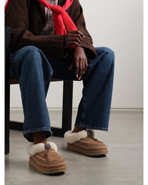 Ugg Brown Tasman Alpine Embroidered Shearling Slippers