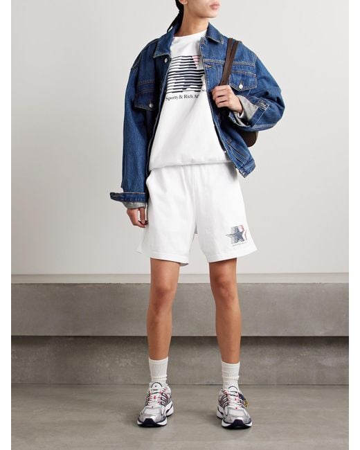 Sporty & Rich White Adidas Originals Printed Cotton-Jersey Shorts