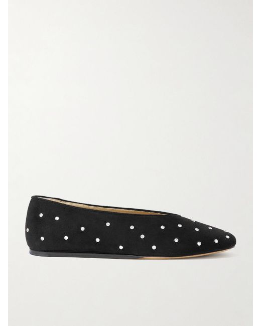 Le Monde Beryl Black Regency Crystal-Embellished Suede Ballet Flats