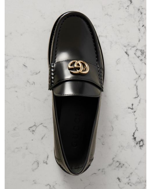 Gucci Black Marmont Logo-Embellished Leather Loafers