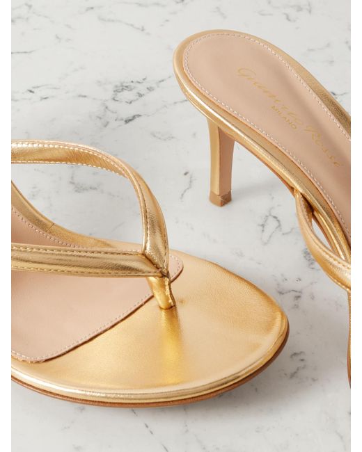 Gianvito Rossi Natural Calypso 70 Metallic Leather Sandals