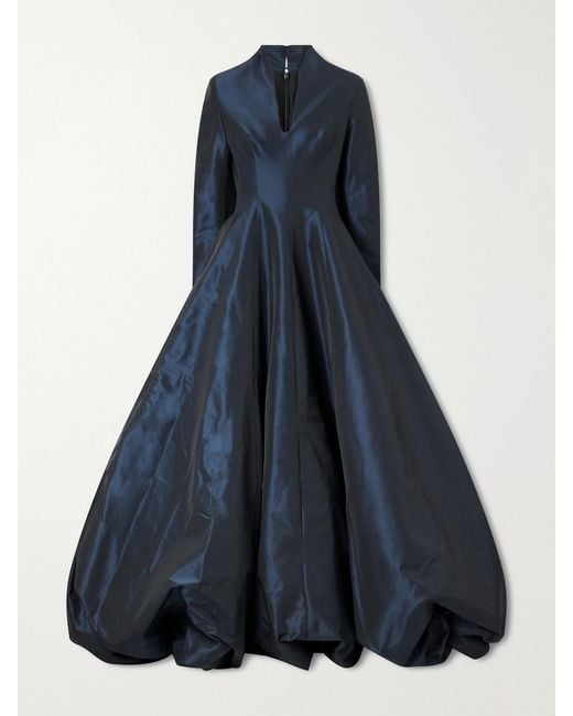 Marmar Halim Blue Pleated Taffeta Gown