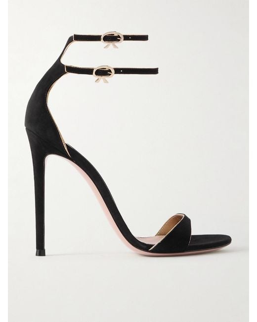 Gianvito Rossi Black 110 Metallic Leather-Trimmed Suede Sandals