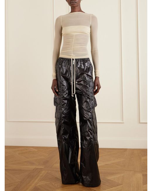 Rick Owens Natural Ruched Stretch-Mesh T-Shirt
