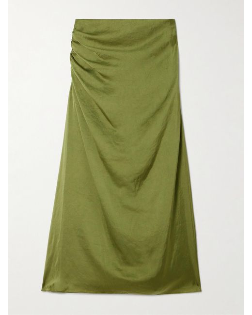 Theory Green Midirock Aus Satin Mit Raffungen