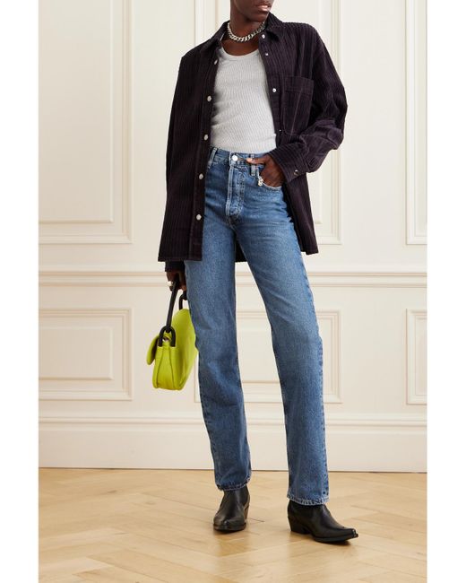 Agolde Blue Net Sustain 90's Pinch Waist Long High-Rise Straight-Leg Organic Jeans