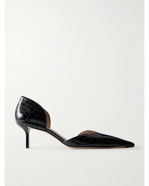 Victoria Beckham Black Victoria Angle 55 Croc-Effect Leather Pumps
