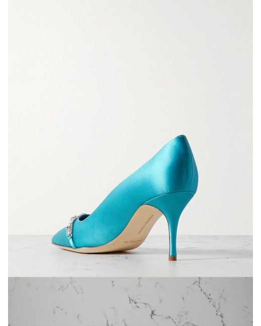 Manolo Blahnik Blue Asapump 70 Pumps Mit Spitzer Kappe Aus Satin Mit Kristallen
