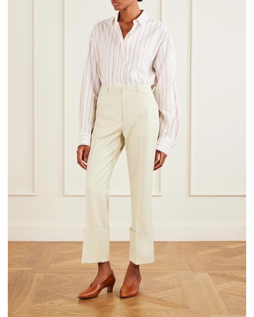 Calvin Klein White Ramie-Blend Twill Straight-Leg Pants
