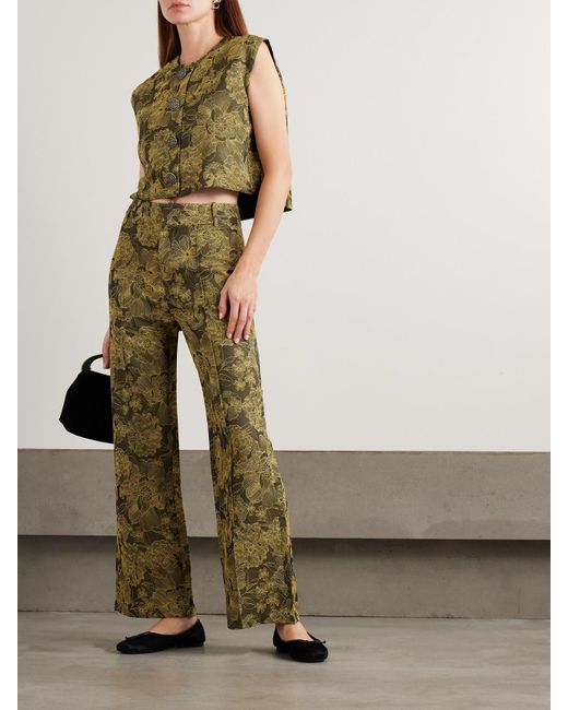 D'Estree Green Hernan Cropped Embroidered Woven Vest