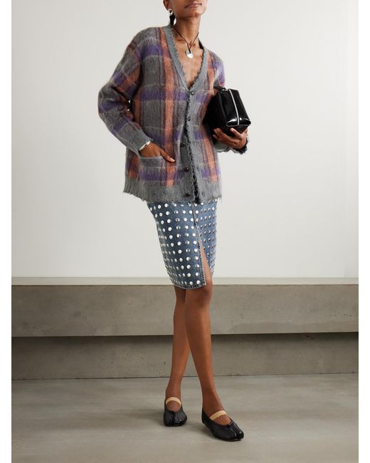 R13 Gray Checked Frayed Brushed-Knit Cardigan