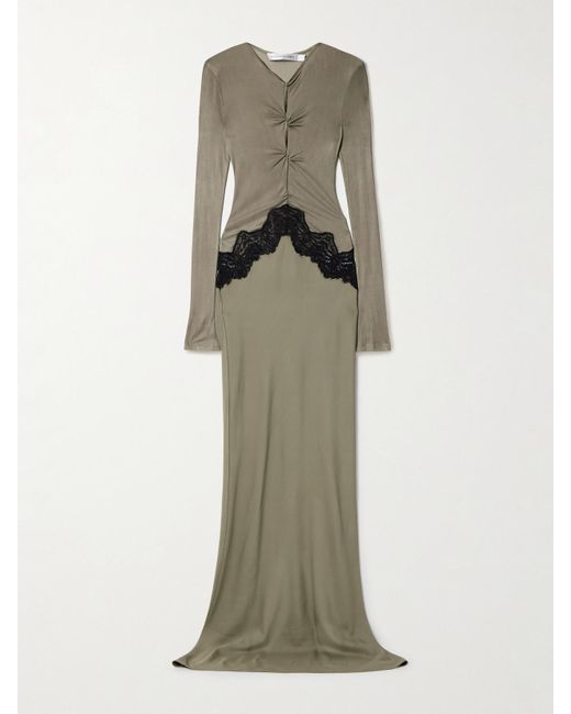 Christopher Esber Cutout Twist-Front Lace-Trimmed Ribbed-Knit And Crepe Gown  in Green | Lyst UK