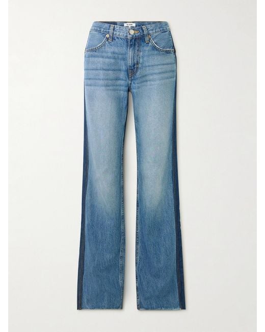 Re/done Blue The Californian Frayed Two-Tone Mid-Rise Wide-Leg Jeans