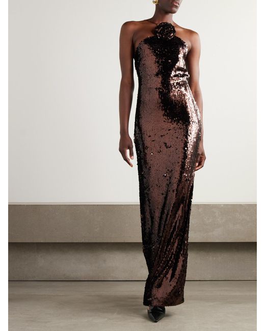 Magda Butrym White Appliquéd Sequined Tulle Halterneck Gown