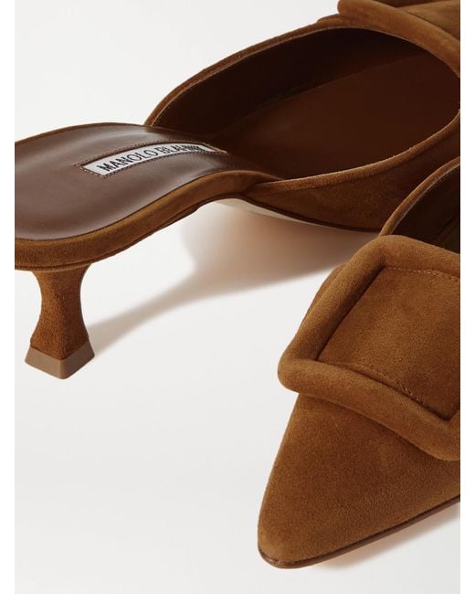 Manolo Blahnik Brown Maysale 50 Mules Aus Veloursleder Mit Schnalle