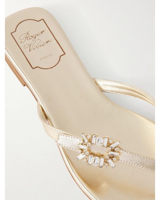 Roger Vivier Natural Strass B Crystal-Embellished Metallic Leather Sandals