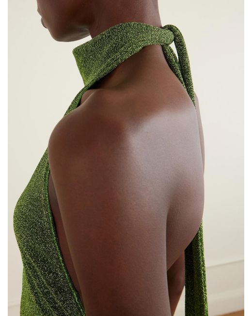 Oseree Green Lumière Scarf-Detailed Embellished Metallic Swimsuit