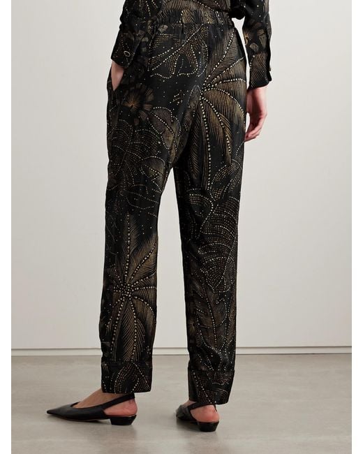 Farm Rio Black Crystal-Embellished Printed Crepe De Chine Straight-Leg Pants