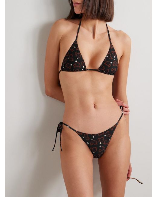 Matteau Black Floral-Print Recycled Triangle Bikini