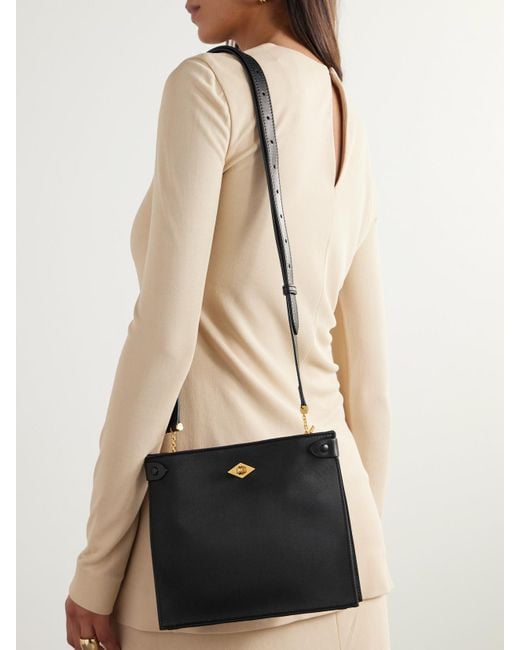 Metier Black Stowaway Leather-Trimmed Satin Shoulder Bag