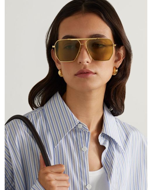 Bottega Veneta Yellow Aviator-Style-Tone Sunglasses