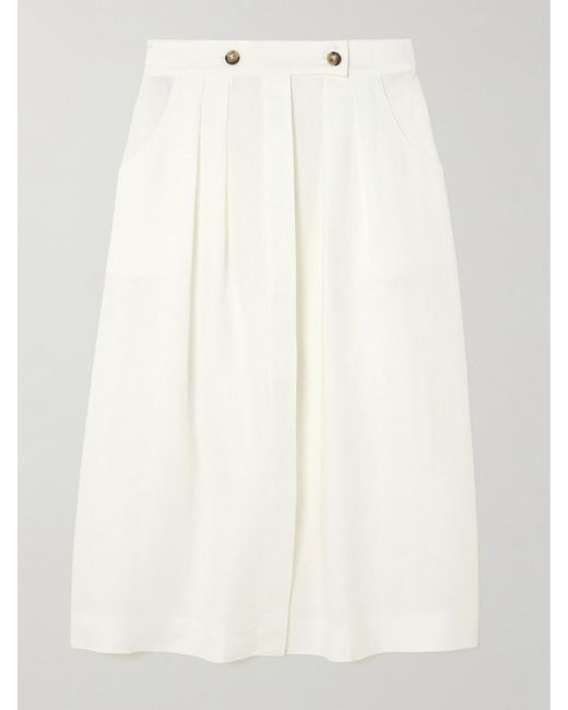 Tod's White Pleated Linen Skirt