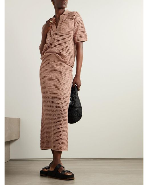 Brunello Cucinelli Natural Sequin-Emhellished Open-Knit Cotton-Blend Midi Skirt