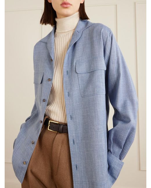 Loro Piana Blue Ida Wool, Silk And Linen-Blend Shirt